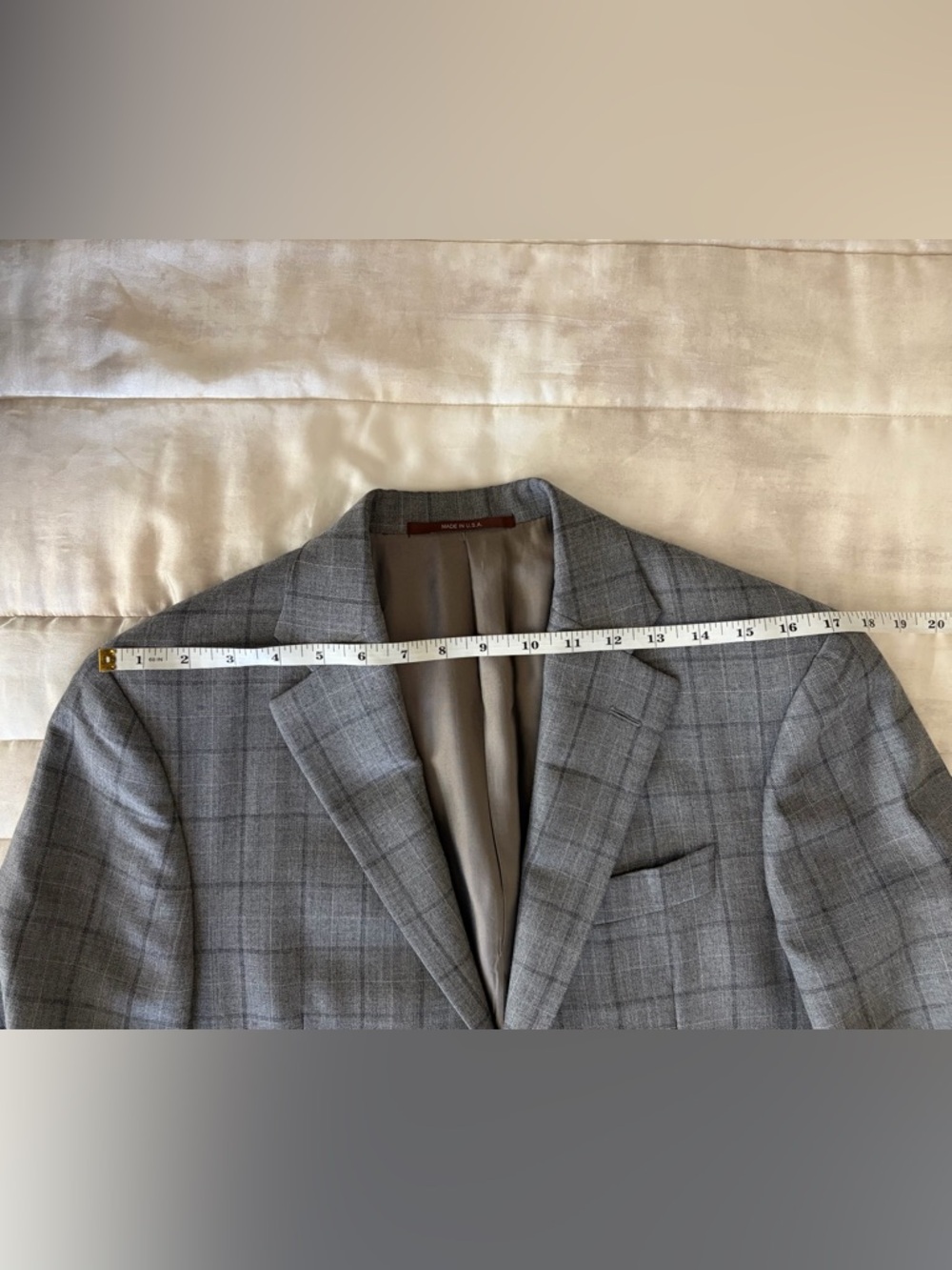 HICKEY FREEMAN Beacon Grey Plaid Worsted Wool Silk Blend‎ 38 R Sport Coat Blazer - Picture 8 of 10